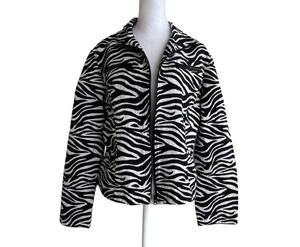 Nabi Collection Zebra Print Fitted Blazer Jacket Black White Sz L Broken Zipper